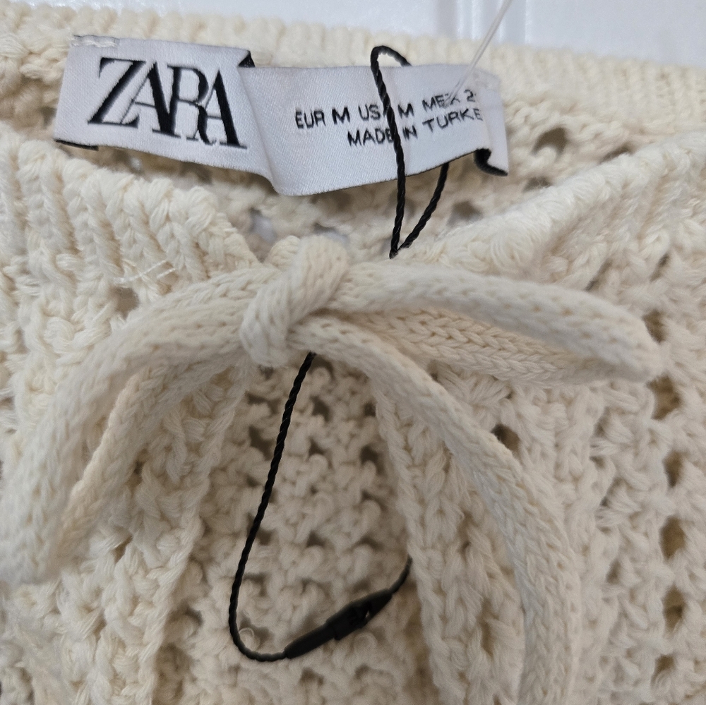 Zara Mixed Knit Top With Ties Sz M NWOT - Picture 9 of 10
